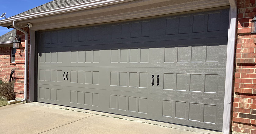 a green garage door