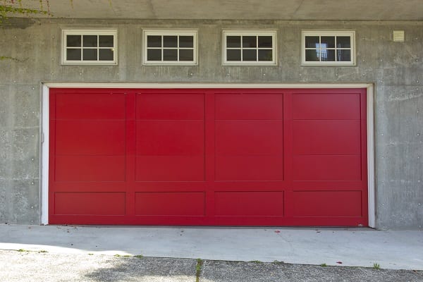 A large red garage door.