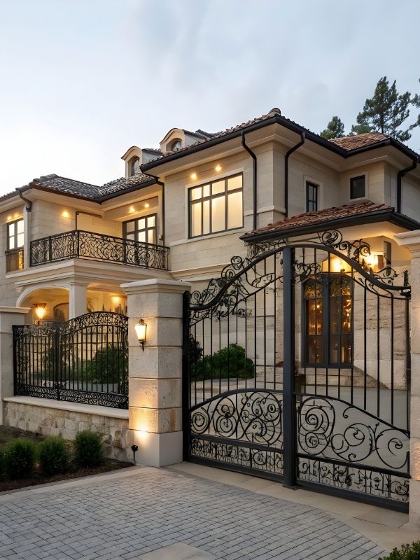 An intricate iron gate was installed on a home in Texas. 