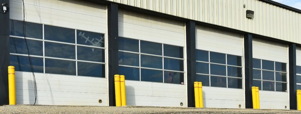 A set of overhead commercial garage doors.