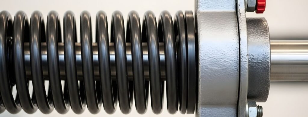 A torsion spring on a garage door.